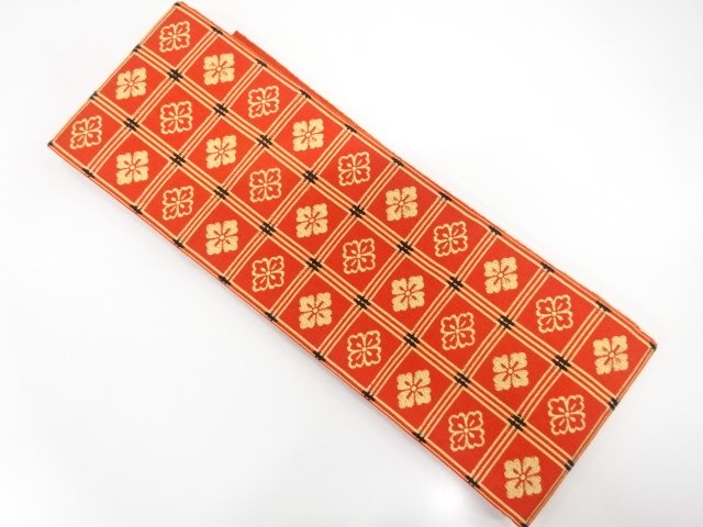 JAPANESE HANHABA OBI / WOVEN GRID & FLOWER